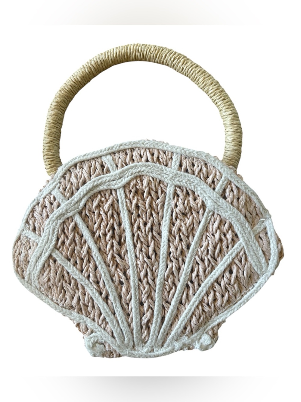 Woven Shell Handbag in Beige and Cream
